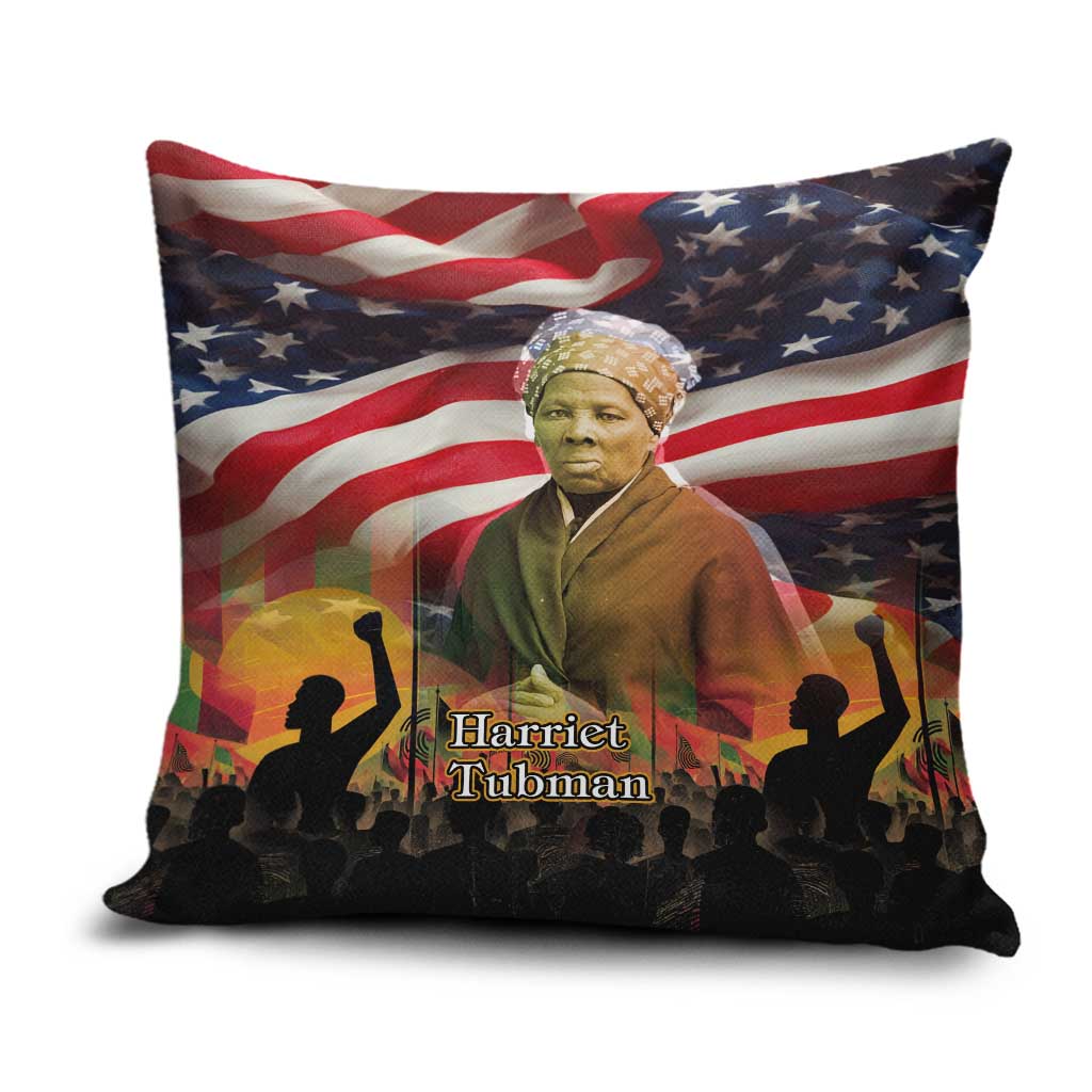 Harriet Tubman Pillow Cover American Flag Background Underground Railroad Quote Powerful Civil Rights - African Pride