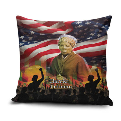Harriet Tubman Pillow Cover American Flag Background Underground Railroad Quote Powerful Civil Rights - African Pride