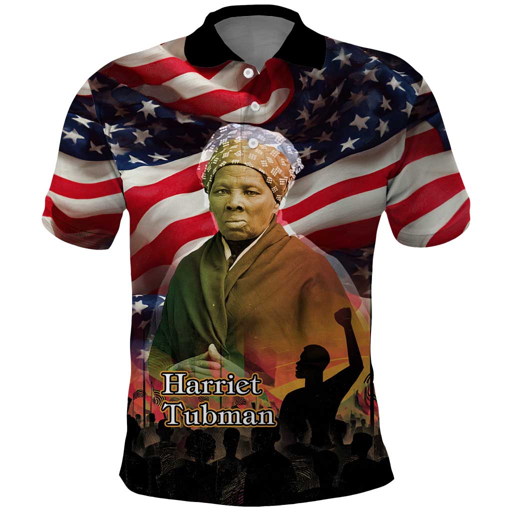 Harriet Tubman Polo Shirt American Flag Background Underground Railroad Quote Powerful Civil Rights TS04