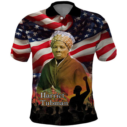 Harriet Tubman Polo Shirt American Flag Background Underground Railroad Quote Powerful Civil Rights TS04