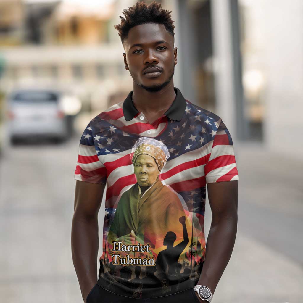 Harriet Tubman Polo Shirt American Flag Background Underground Railroad Quote Powerful Civil Rights TS04