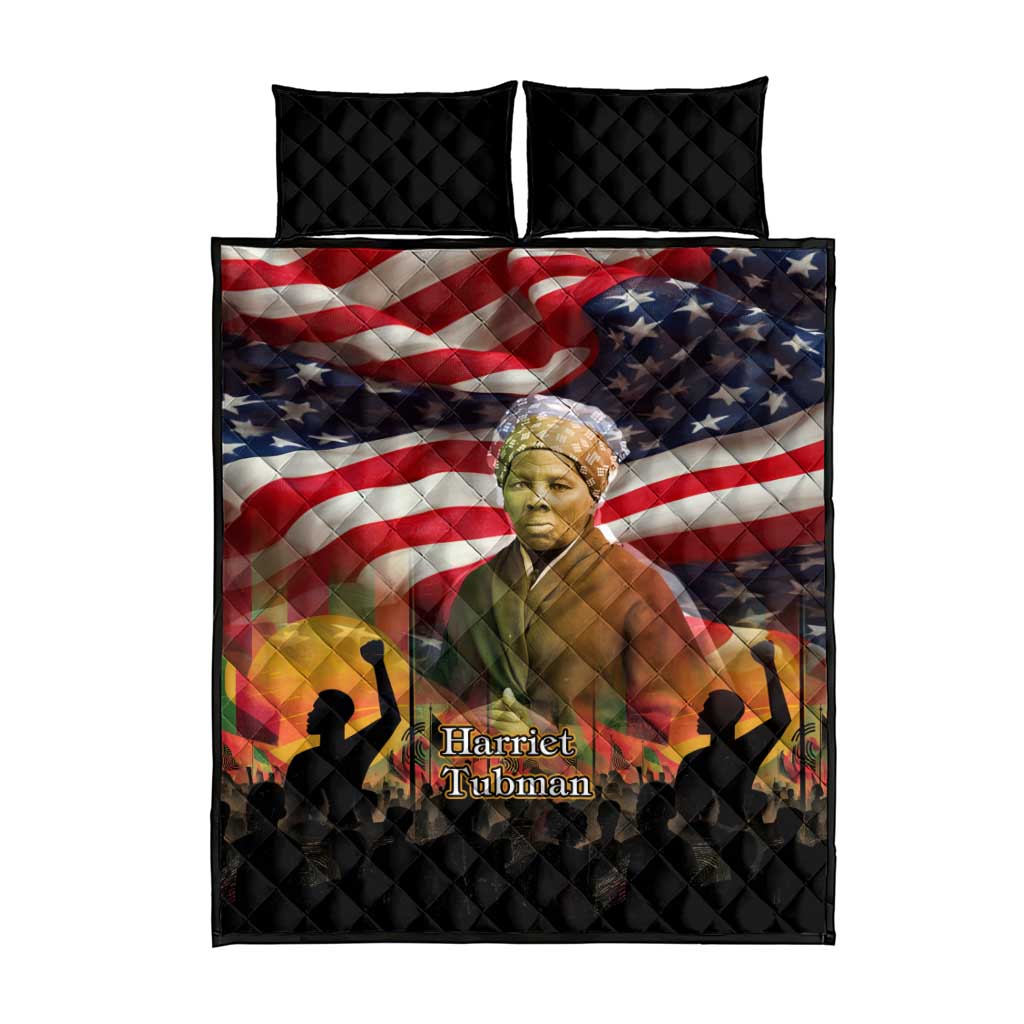 Harriet Tubman Quilt Bed Set American Flag Background Underground Railroad Quote Powerful Civil Rights - African Pride