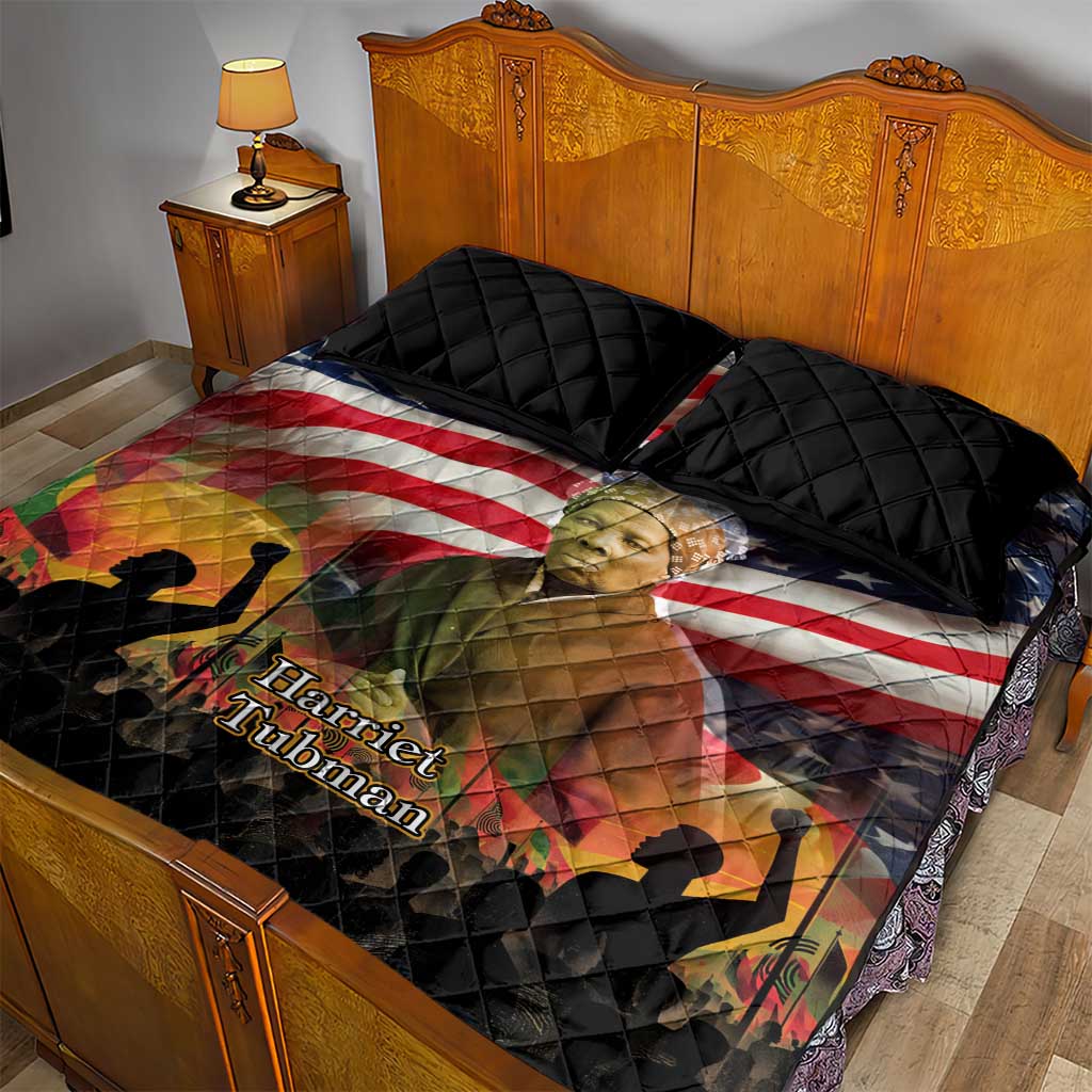 Harriet Tubman Quilt Bed Set American Flag Background Underground Railroad Quote Powerful Civil Rights - African Pride