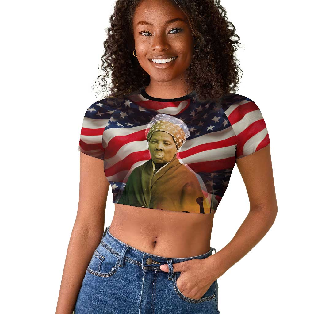Harriet Tubman Raglan Cropped T shirt American Flag Background Underground Railroad Quote Powerful Civil Rights TS04