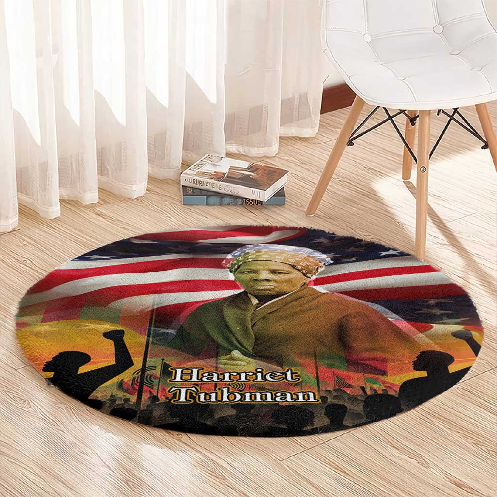 Harriet Tubman Round Carpet American Flag Background Underground Railroad Quote Powerful Civil Rights - African Pride