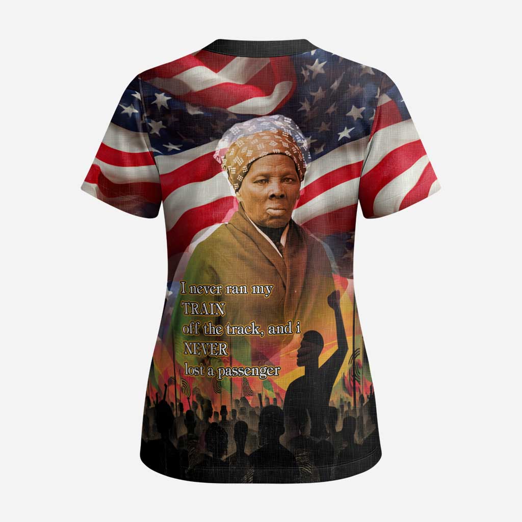 Harriet Tubman Scrub Top American Flag Background Underground Railroad Quote Powerful Civil Rights - African Pride