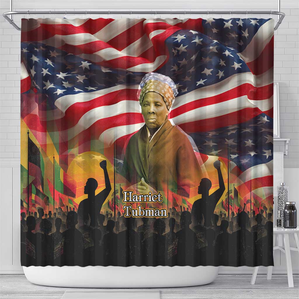 Harriet Tubman Shower Curtain American Flag Background Underground Railroad Quote Powerful Civil Rights - African Pride