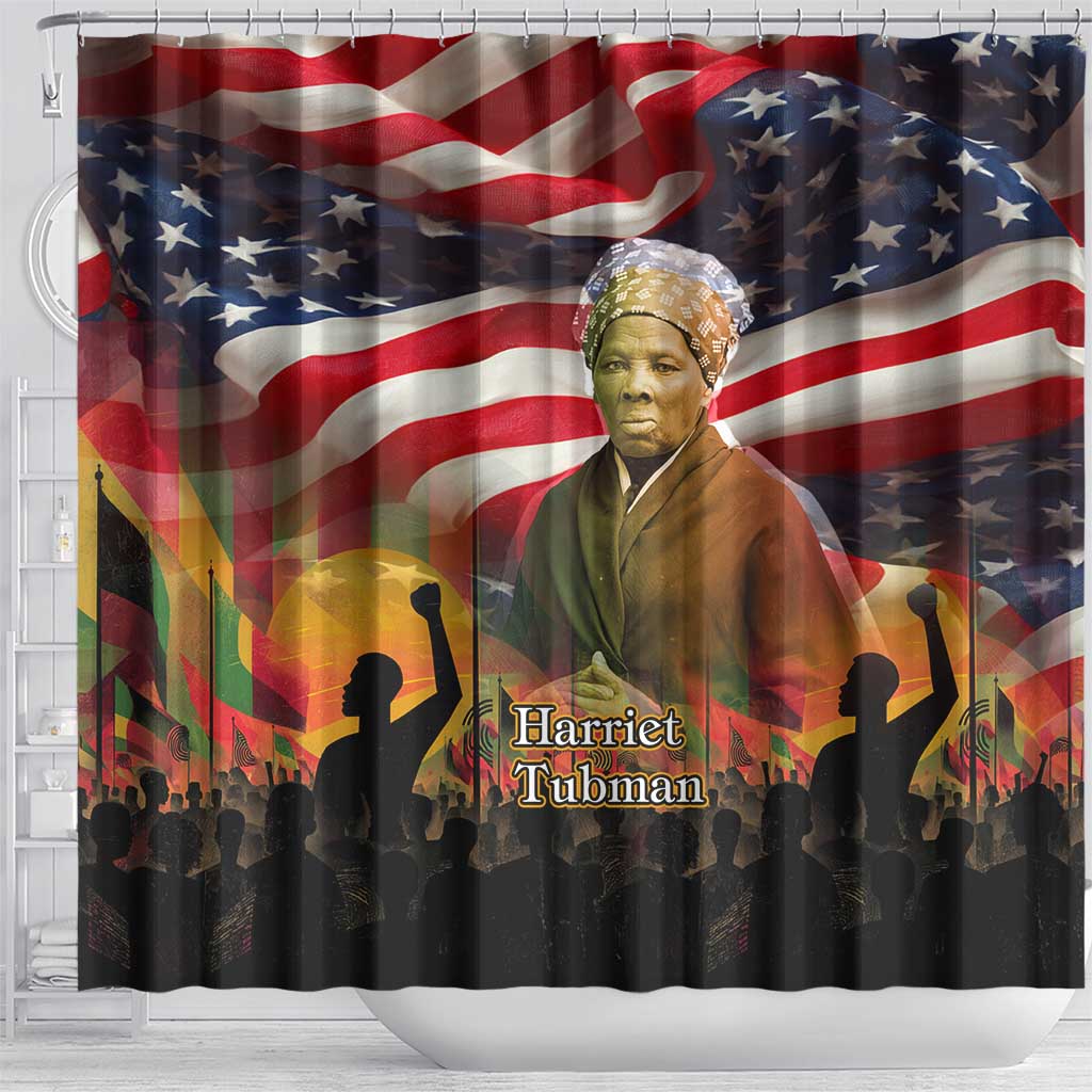 Harriet Tubman Shower Curtain American Flag Background Underground Railroad Quote Powerful Civil Rights - African Pride
