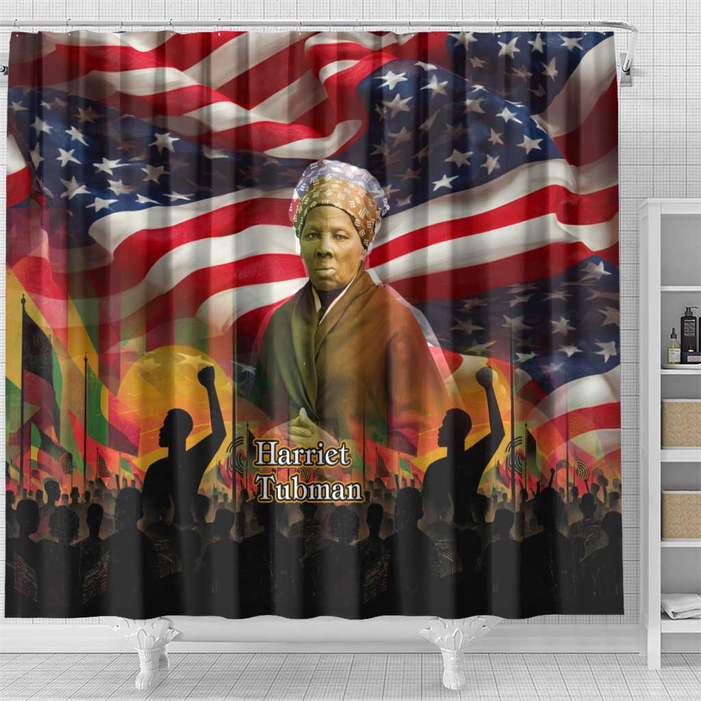 Harriet Tubman Shower Curtain American Flag Background Underground Railroad Quote Powerful Civil Rights - African Pride