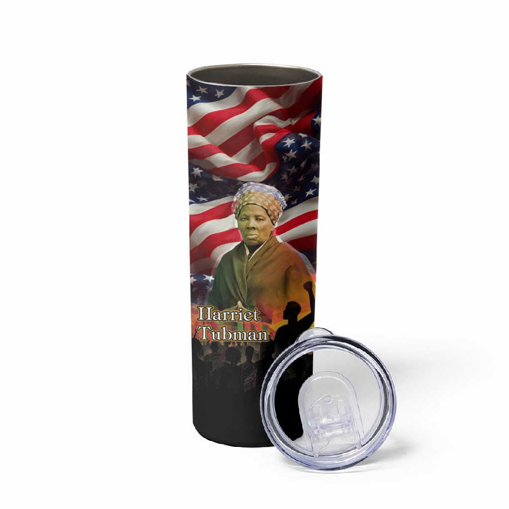 Harriet Tubman Skinny Tumbler American Flag Background Underground Railroad Quote Powerful Civil Rights - African Pride