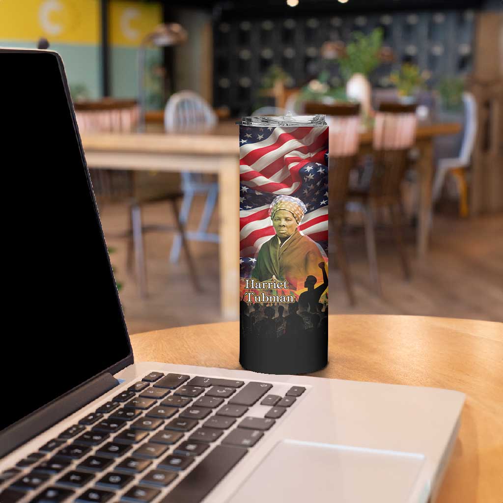 Harriet Tubman Skinny Tumbler American Flag Background Underground Railroad Quote Powerful Civil Rights - African Pride