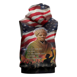 Harriet Tubman Sleeveless Hoodie American Flag Background Underground Railroad Quote Powerful Civil Rights - African Pride