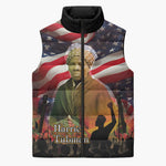 Harriet Tubman Sleeveless Puffer Jacket American Flag Background Underground Railroad Quote Powerful Civil Rights - African Pride