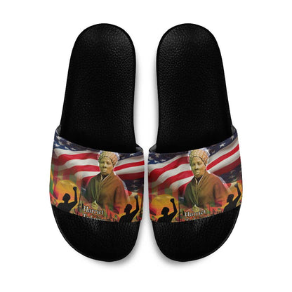 Harriet Tubman Slide Sandals American Flag Background Underground Railroad Quote Powerful Civil Rights - African Pride