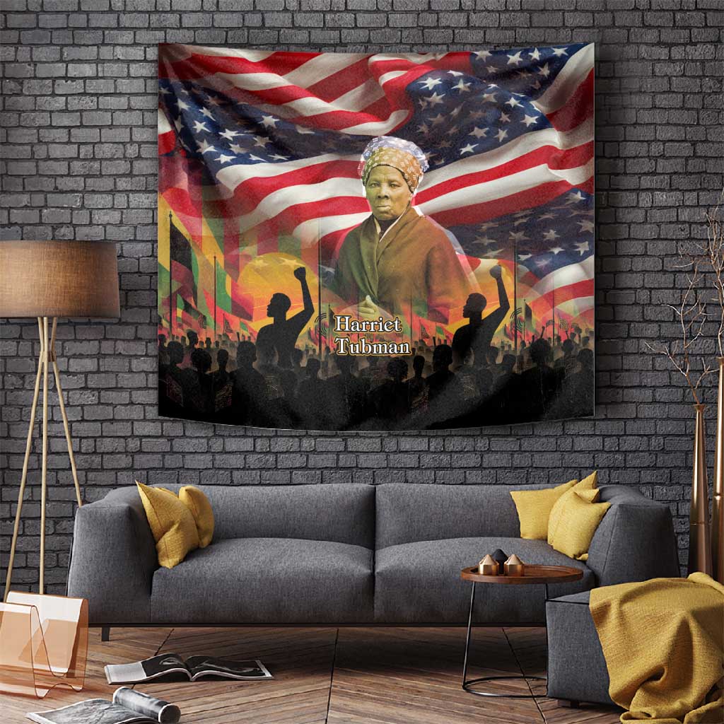Harriet Tubman Tapestry American Flag Background Underground Railroad Quote Powerful Civil Rights - African Pride
