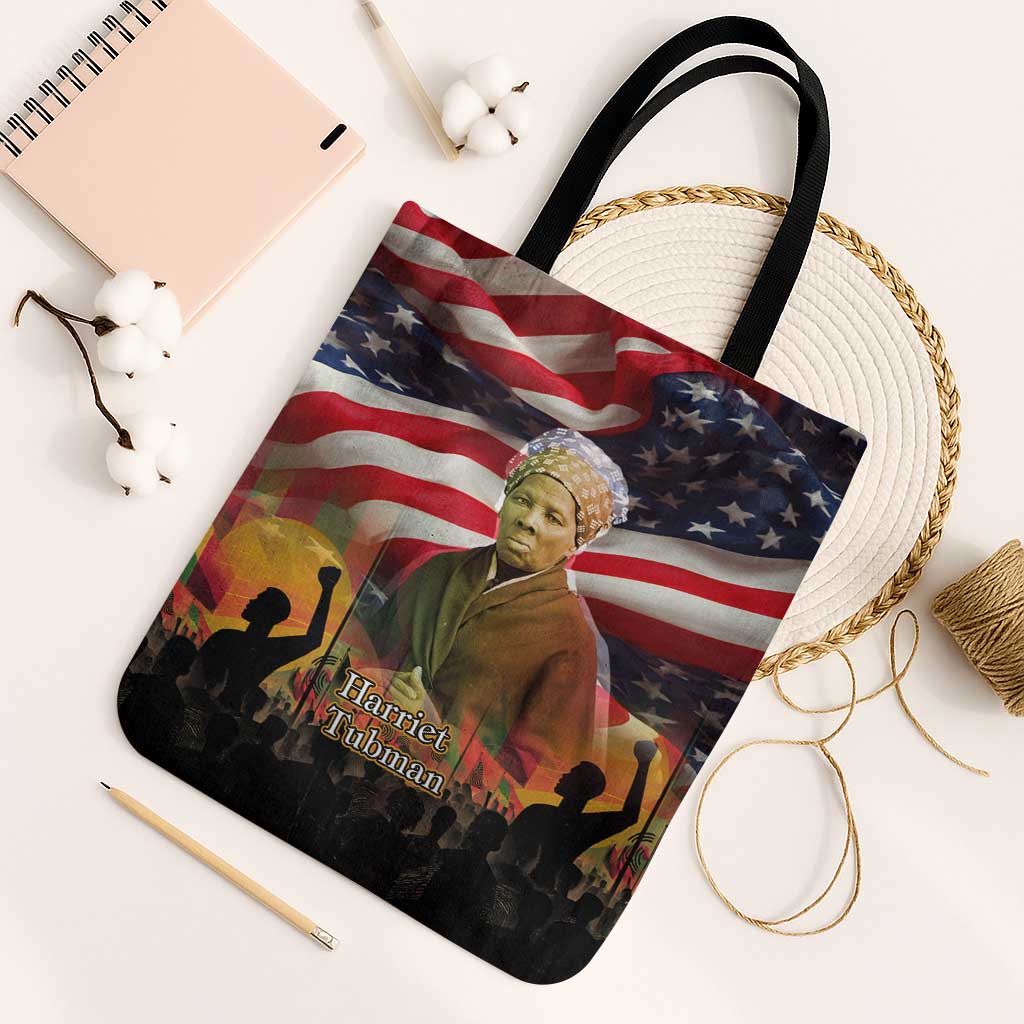 Harriet Tubman Tote Bag American Flag Background Underground Railroad Quote Powerful Civil Rights - African Pride