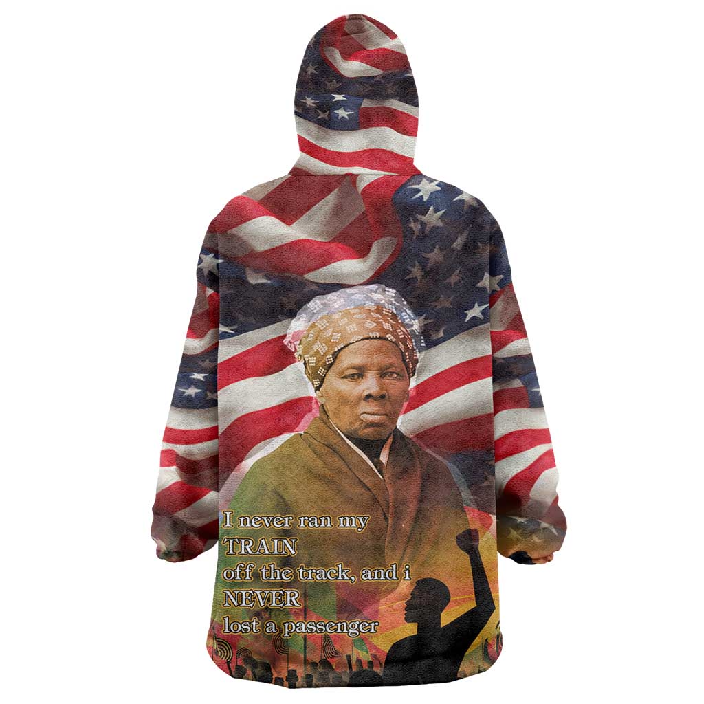 Harriet Tubman Wearable Blanket Hoodie American Flag Background Underground Railroad Quote Powerful Civil Rights - African Pride