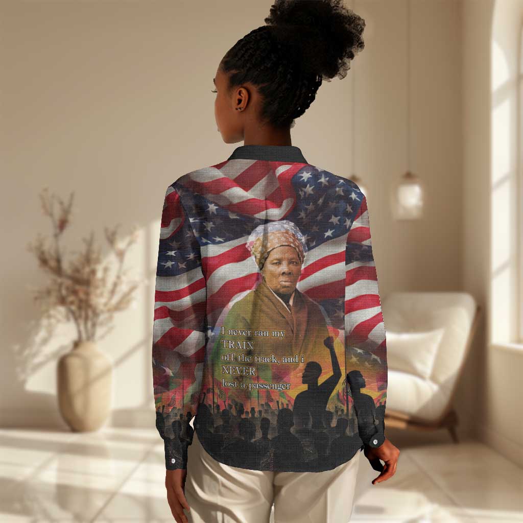 Harriet Tubman Women Casual Shirt American Flag Background Underground Railroad Quote Powerful Civil Rights - African Pride