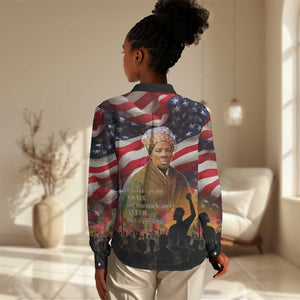 Harriet Tubman Women Casual Shirt American Flag Background Underground Railroad Quote Powerful Civil Rights - African Pride