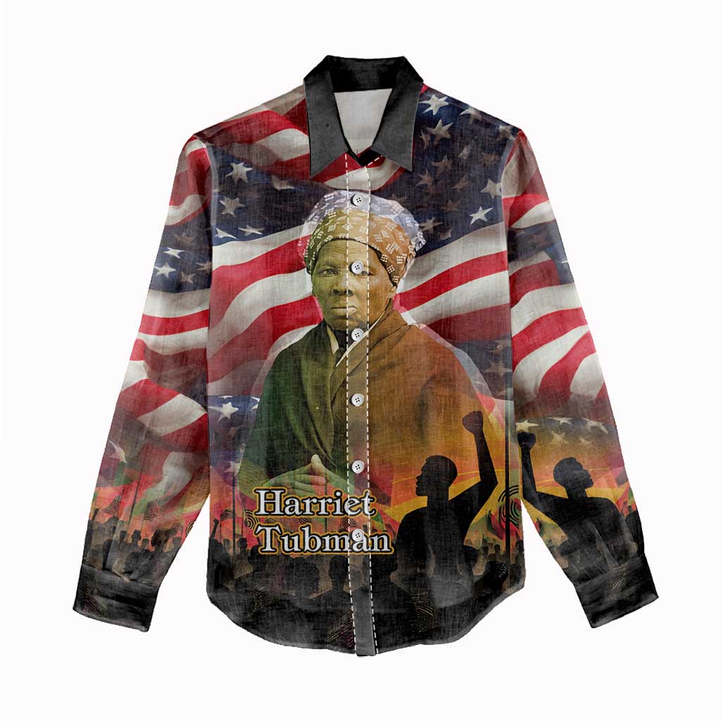 Harriet Tubman Women Casual Shirt American Flag Background Underground Railroad Quote Powerful Civil Rights - African Pride