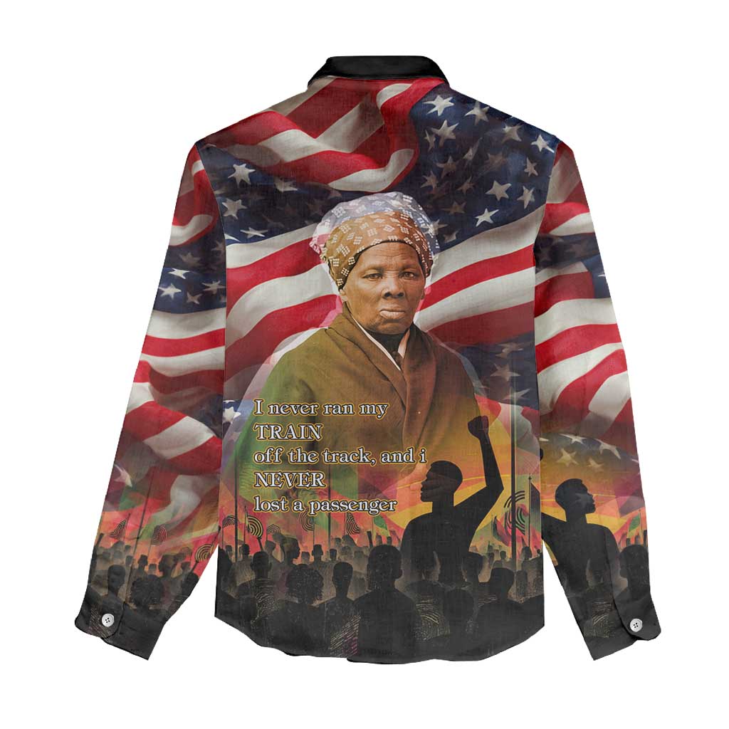 Harriet Tubman Women Casual Shirt American Flag Background Underground Railroad Quote Powerful Civil Rights - African Pride