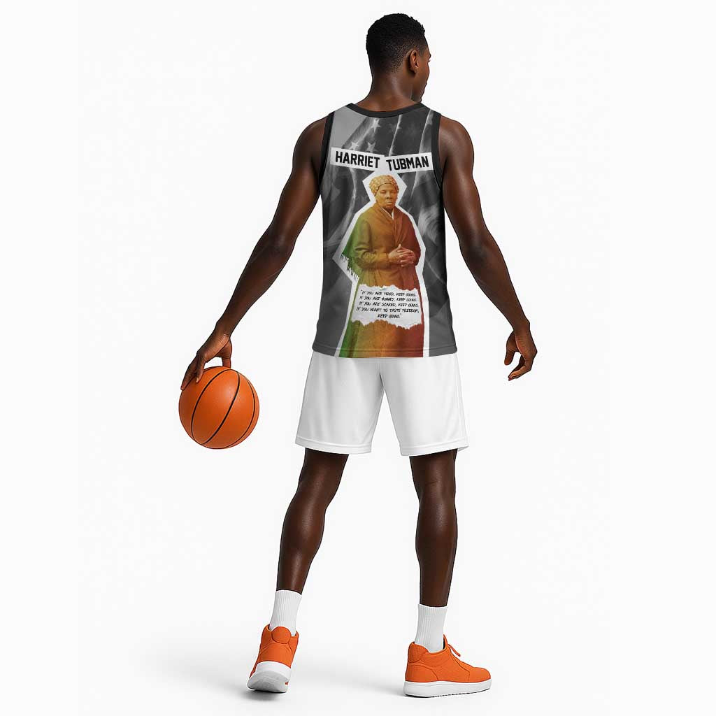 Harriet Tubman Basketball Jersey American Flag Background Civil Rights Quote Keep Going Tribute Design - African Pride