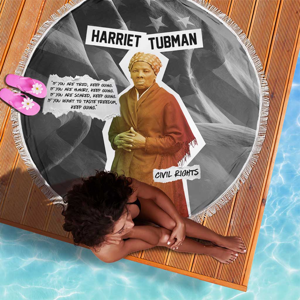 Harriet Tubman Beach Blanket American Flag Background Civil Rights Quote Keep Going Tribute Design - African Pride