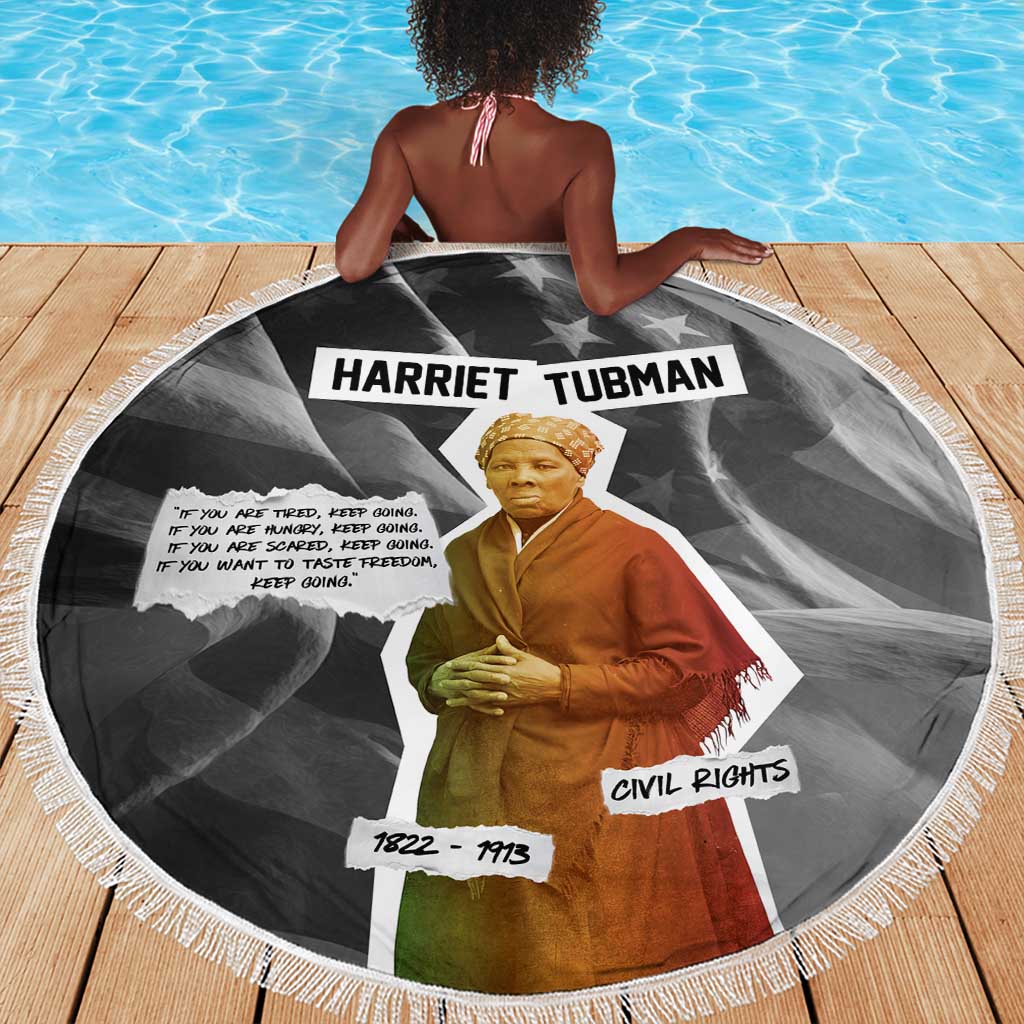 Harriet Tubman Beach Blanket American Flag Background Civil Rights Quote Keep Going Tribute Design - African Pride