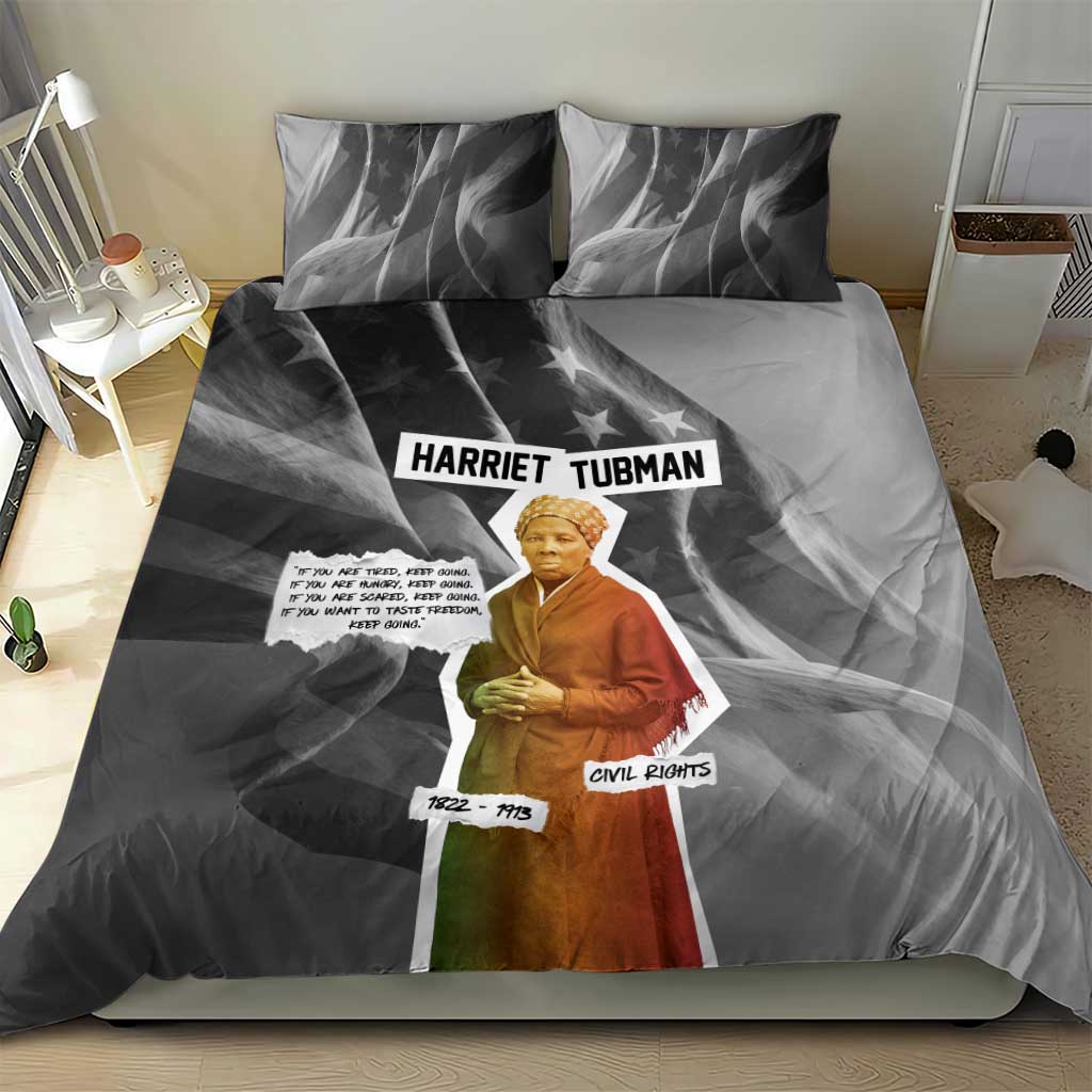 Harriet Tubman Bedding Set American Flag Background Civil Rights Quote Keep Going Tribute Design - African Pride