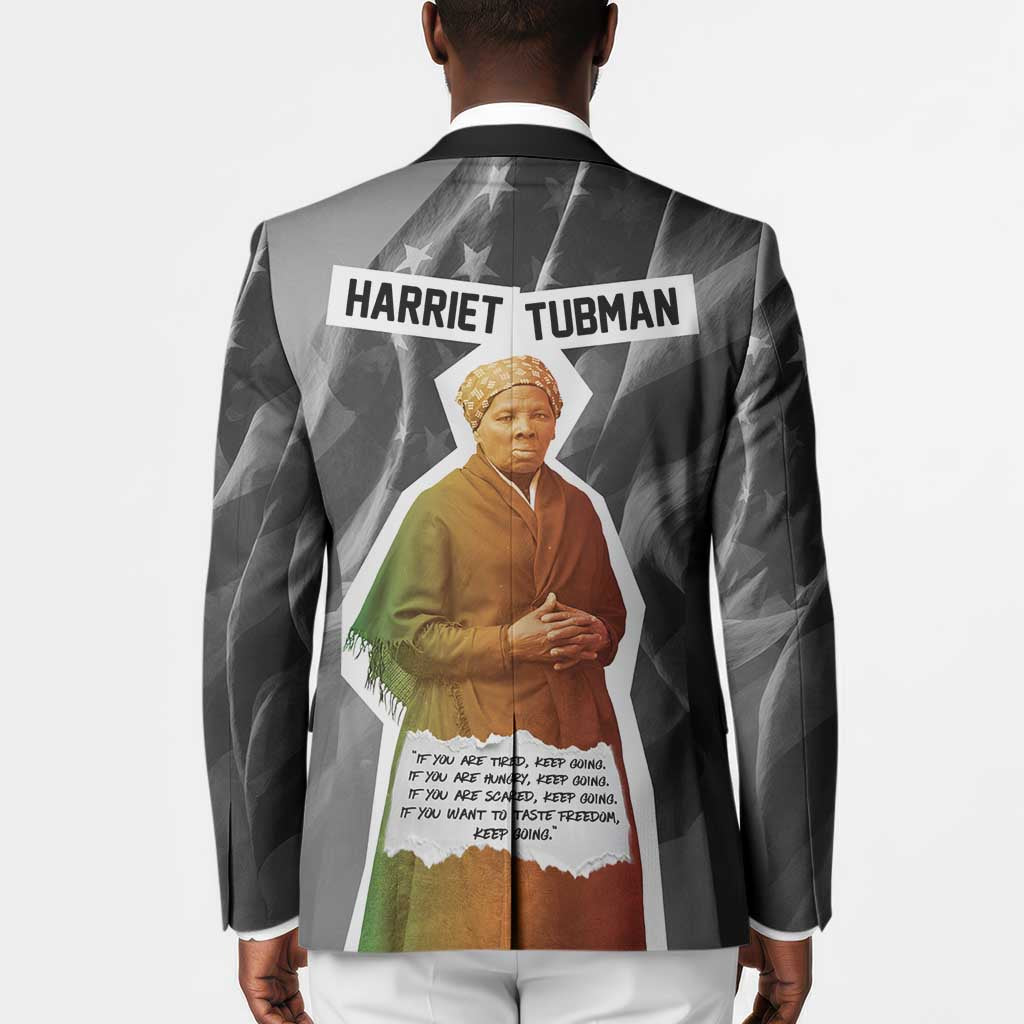 Harriet Tubman Blazer American Flag Background Civil Rights Quote Keep Going Tribute Design - African Pride