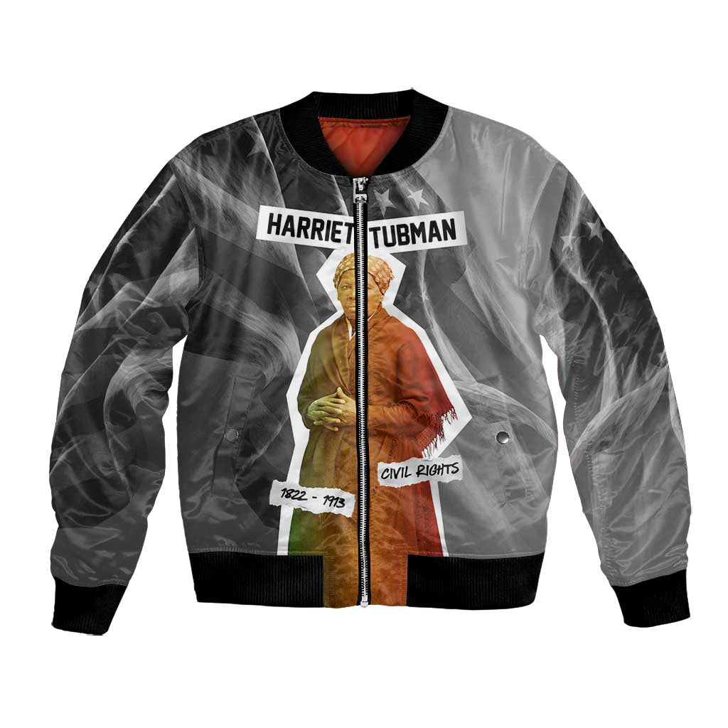 Harriet Tubman Bomber Jacket American Flag Background Civil Rights Quote Keep Going Tribute Design - African Pride