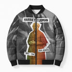 Harriet Tubman Bomber Puffer Jacket American Flag Background Civil Rights Quote Keep Going Tribute Design - African Pride