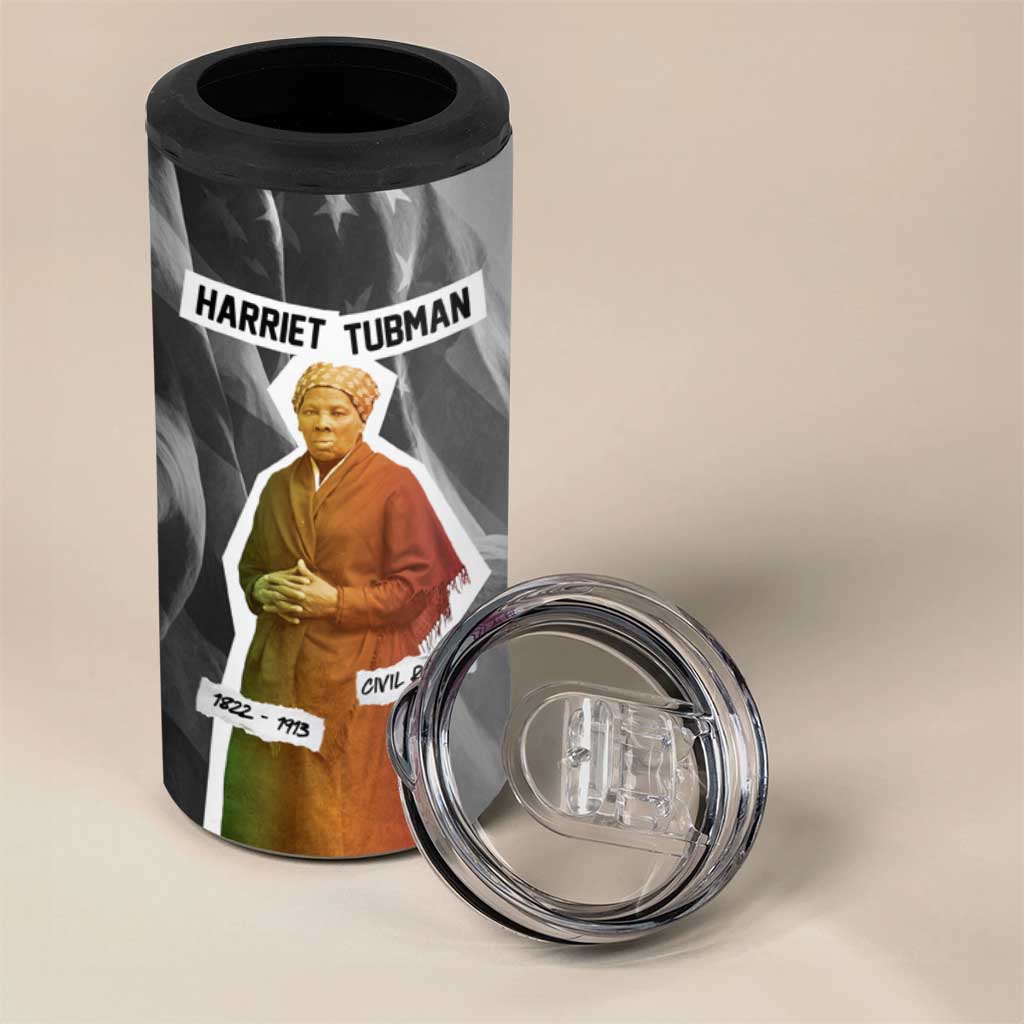 Harriet Tubman 4 in 1 Can Cooler Tumbler American Flag Background Civil Rights Quote Keep Going Tribute Design - African Pride