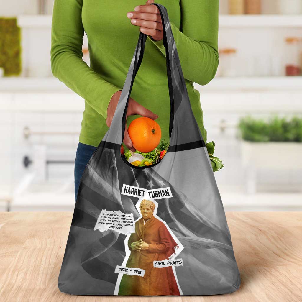Harriet Tubman Grocery Bag American Flag Background Civil Rights Quote Keep Going Tribute Design - African Pride
