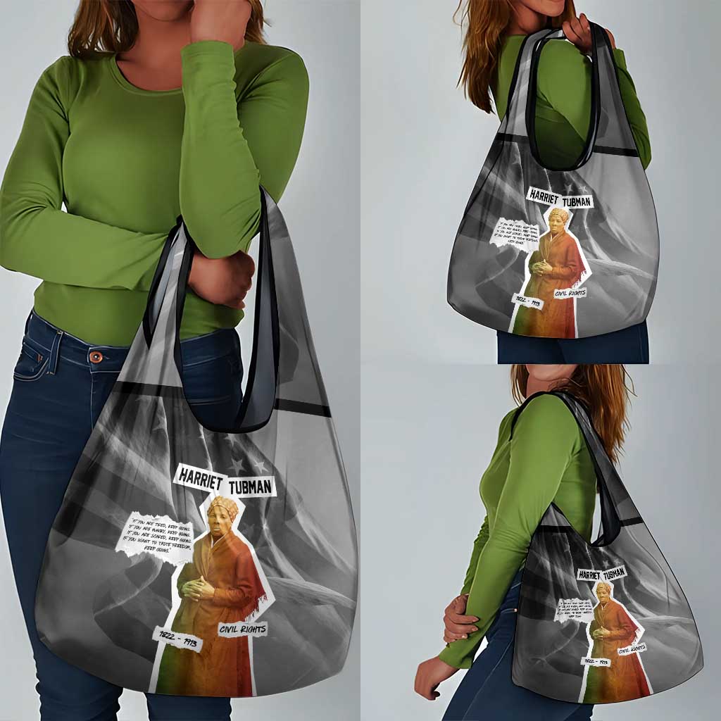 Harriet Tubman Grocery Bag American Flag Background Civil Rights Quote Keep Going Tribute Design - African Pride