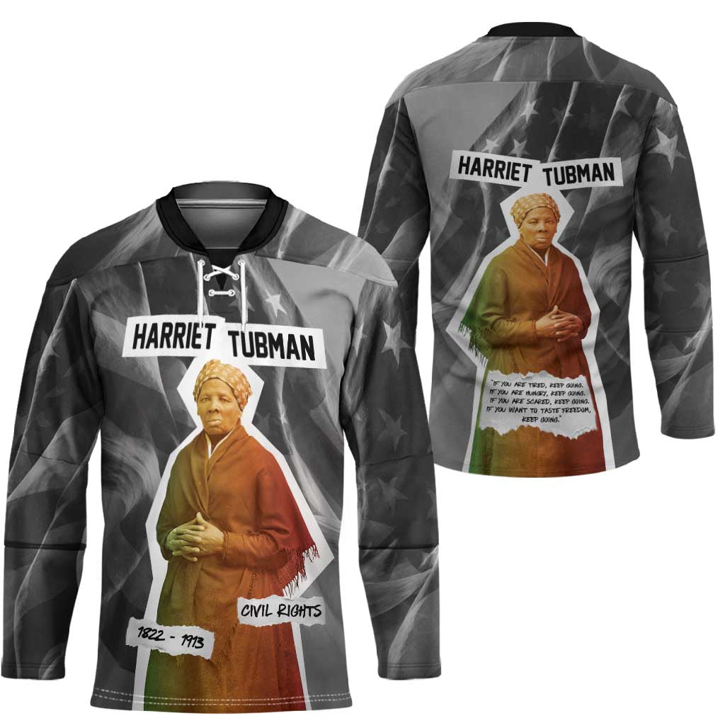 Harriet Tubman Hockey Jersey American Flag Background Civil Rights Quote Keep Going Tribute Design - African Pride