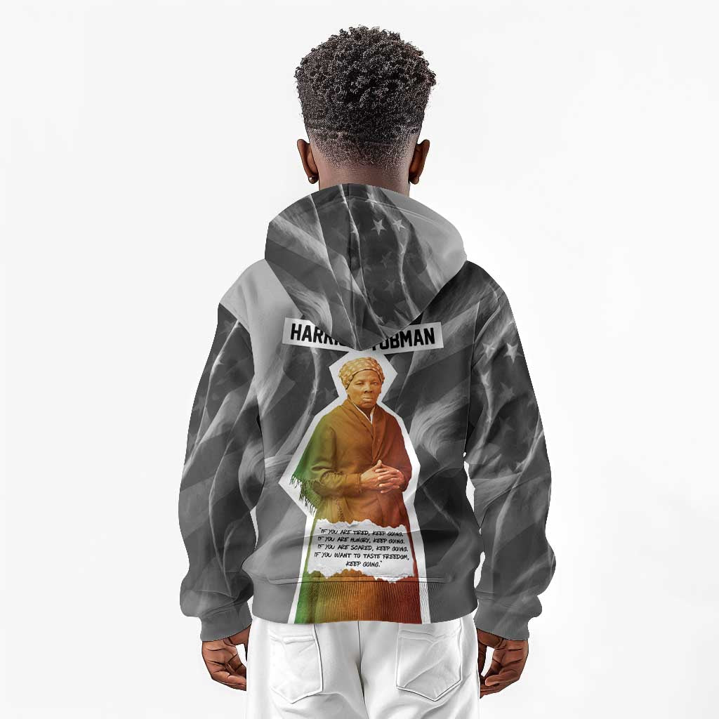 Harriet Tubman Kid Hoodie American Flag Background Civil Rights Quote Keep Going Tribute Design - African Pride