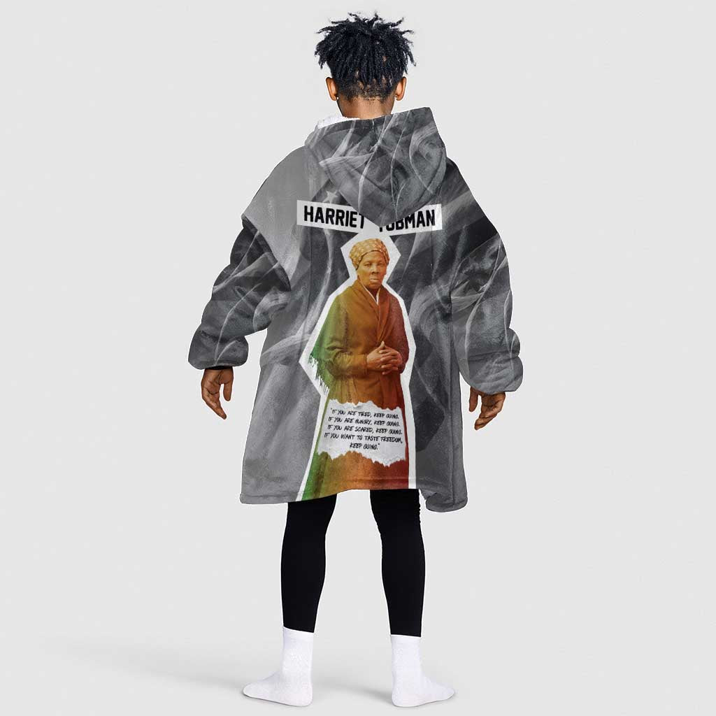 Harriet Tubman Kid Wearable Blanket Hoodie American Flag Background Civil Rights Quote Keep Going Tribute Design - African Pride