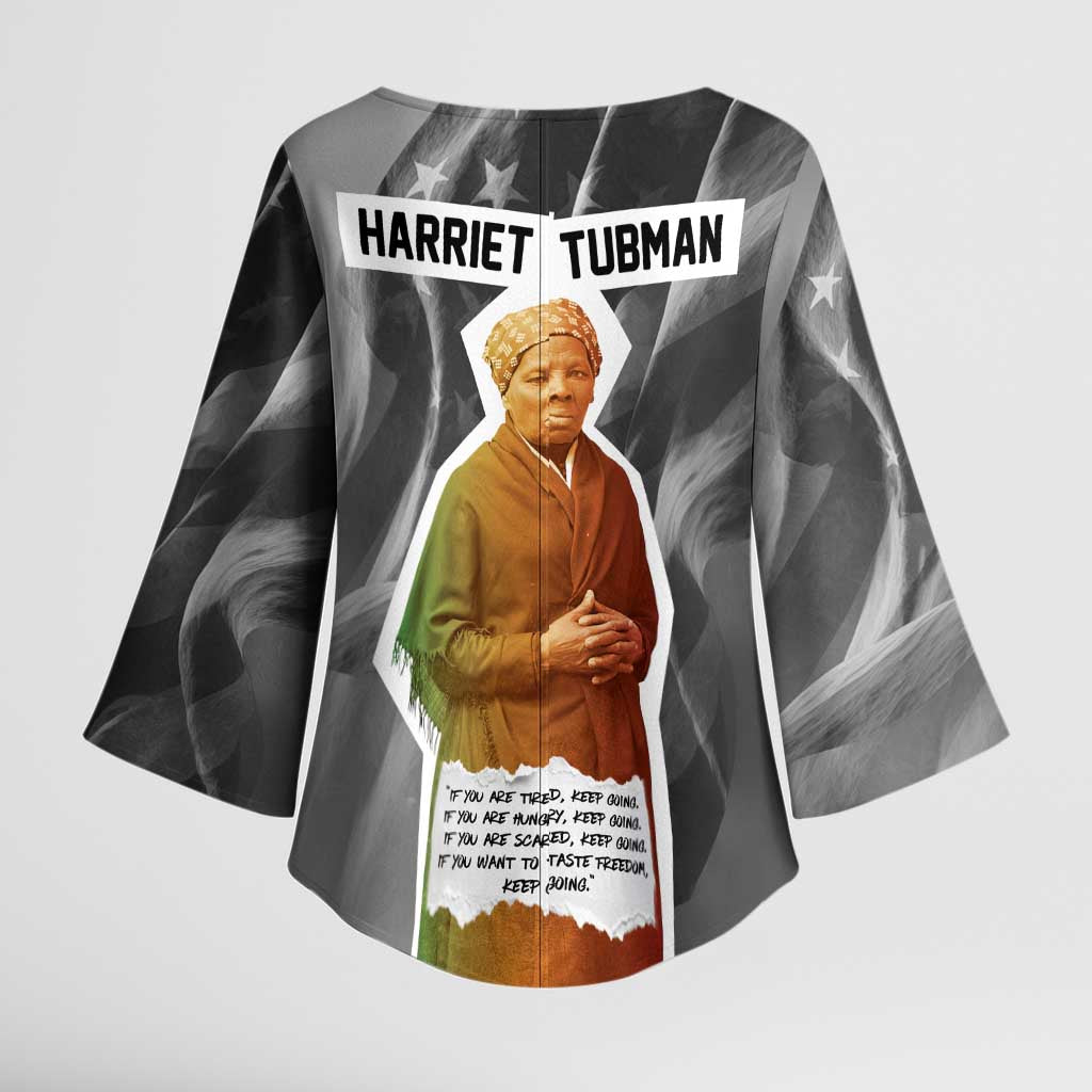 Harriet Tubman Kimono Sleeve Blouse American Flag Background Civil Rights Quote Keep Going Tribute Design - African Pride