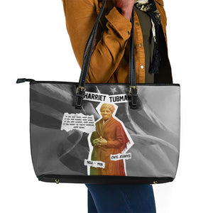 Harriet Tubman Leather Tote Bag American Flag Background Civil Rights Quote Keep Going Tribute Design - African Pride