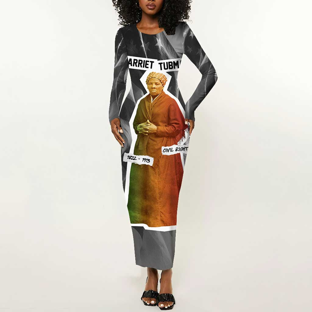 Harriet Tubman Long Sleeve Bodycon Dress American Flag Background Civil Rights Quote Keep Going Tribute Design - African Pride
