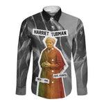 Harriet Tubman Long Sleeve Button Shirt American Flag Background Civil Rights Quote Keep Going Tribute Design - African Pride