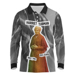 Harriet Tubman Long Sleeve Polo Shirt American Flag Background Civil Rights Quote Keep Going Tribute Design - African Pride