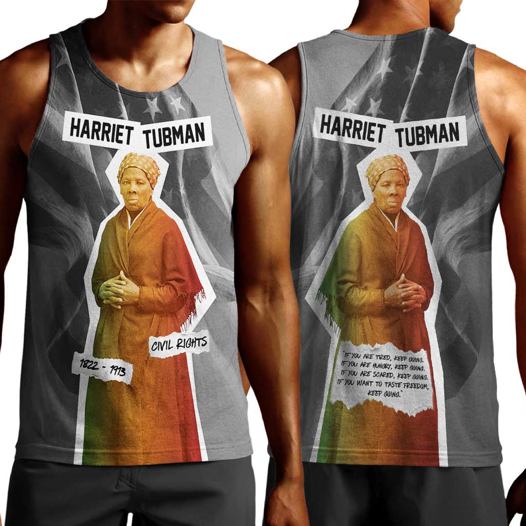Harriet Tubman Men Tank Top American Flag Background Civil Rights Quote Keep Going Tribute Design - African Pride