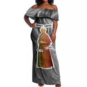 Harriet Tubman Off Shoulder Maxi Dress American Flag Background Civil Rights Quote Keep Going Tribute Design - African Pride