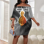 Harriet Tubman Off Shoulder Short Dress American Flag Background Civil Rights Quote Keep Going Tribute Design - African Pride
