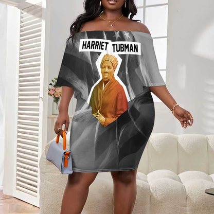Harriet Tubman Off Shoulder Short Dress American Flag Background Civil Rights Quote Keep Going Tribute Design - African Pride