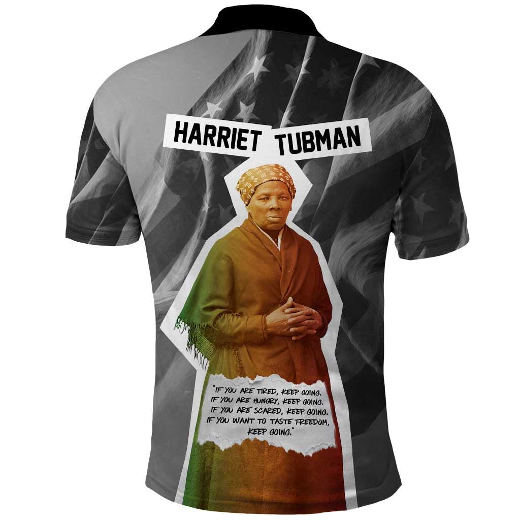 Harriet Tubman Polo Shirt American Flag Background Civil Rights Quote Keep Going Tribute Design TS04