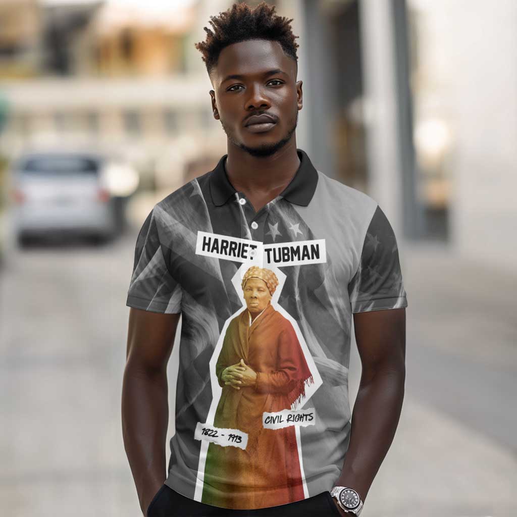 Harriet Tubman Polo Shirt American Flag Background Civil Rights Quote Keep Going Tribute Design TS04