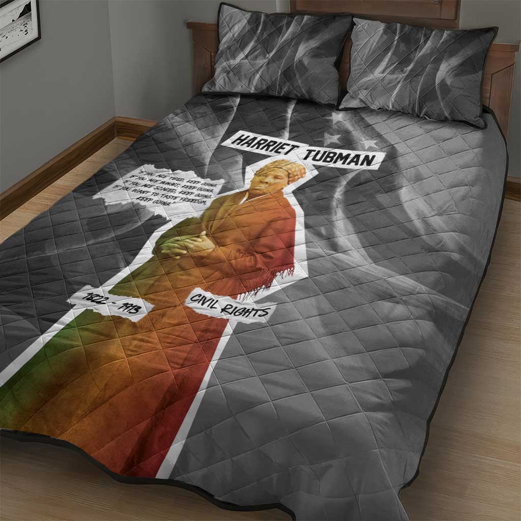 Harriet Tubman Quilt Bed Set American Flag Background Civil Rights Quote Keep Going Tribute Design - African Pride